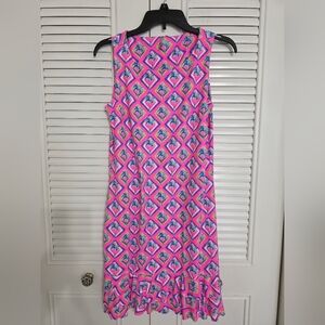 Lulu-B Pink and Blue Diamond Print Midi Dress